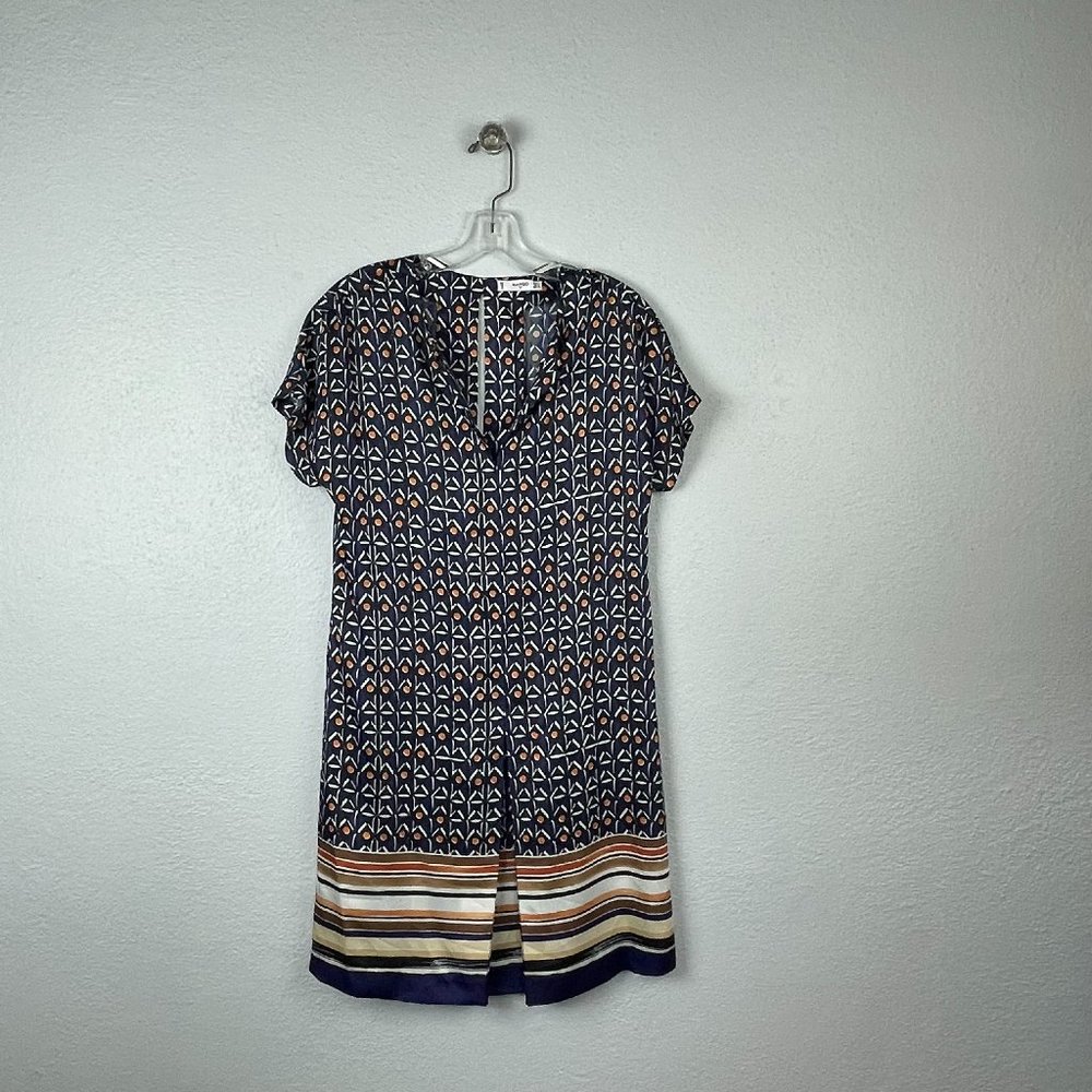 Mango Women's Geometric Print V Neck Short Sleeve Shift Dress
